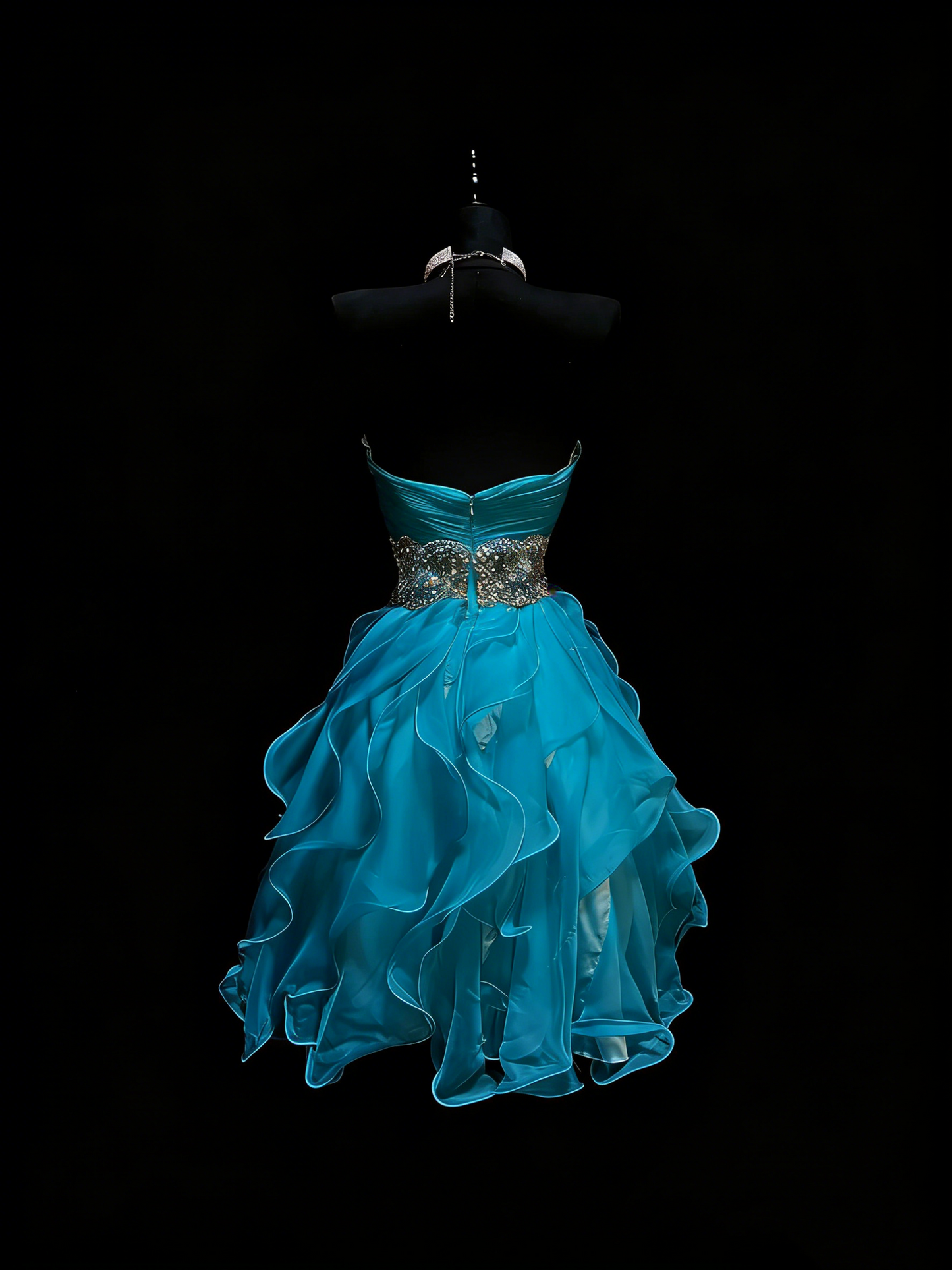 Robe de bal mignonne à décolleté cœur bleu à volants, courte, tenue de bal de fin d'année, robe de cocktail pour le collège, N1194