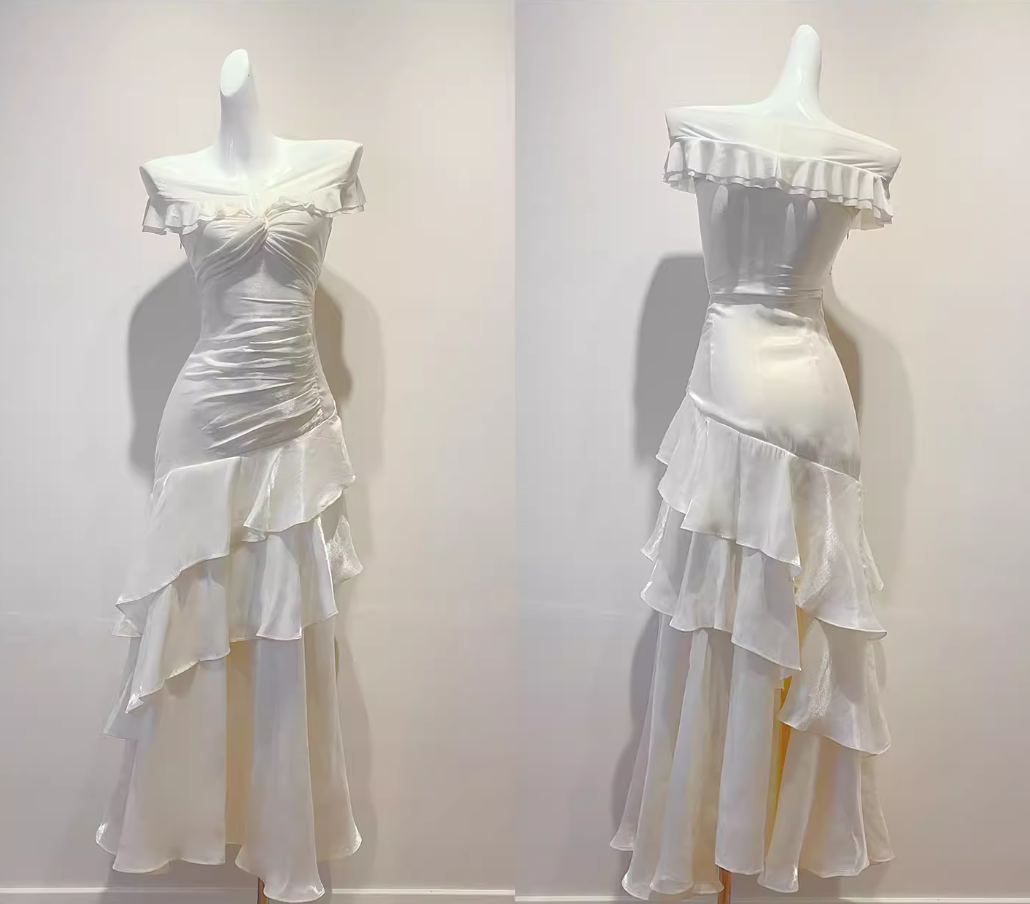 Elegantes, schulterfreies, weißes, langes Meerjungfrauen-Abendkleid – perfekt für den 16. Geburtstag oder andere festliche Anlässe (AB2504)