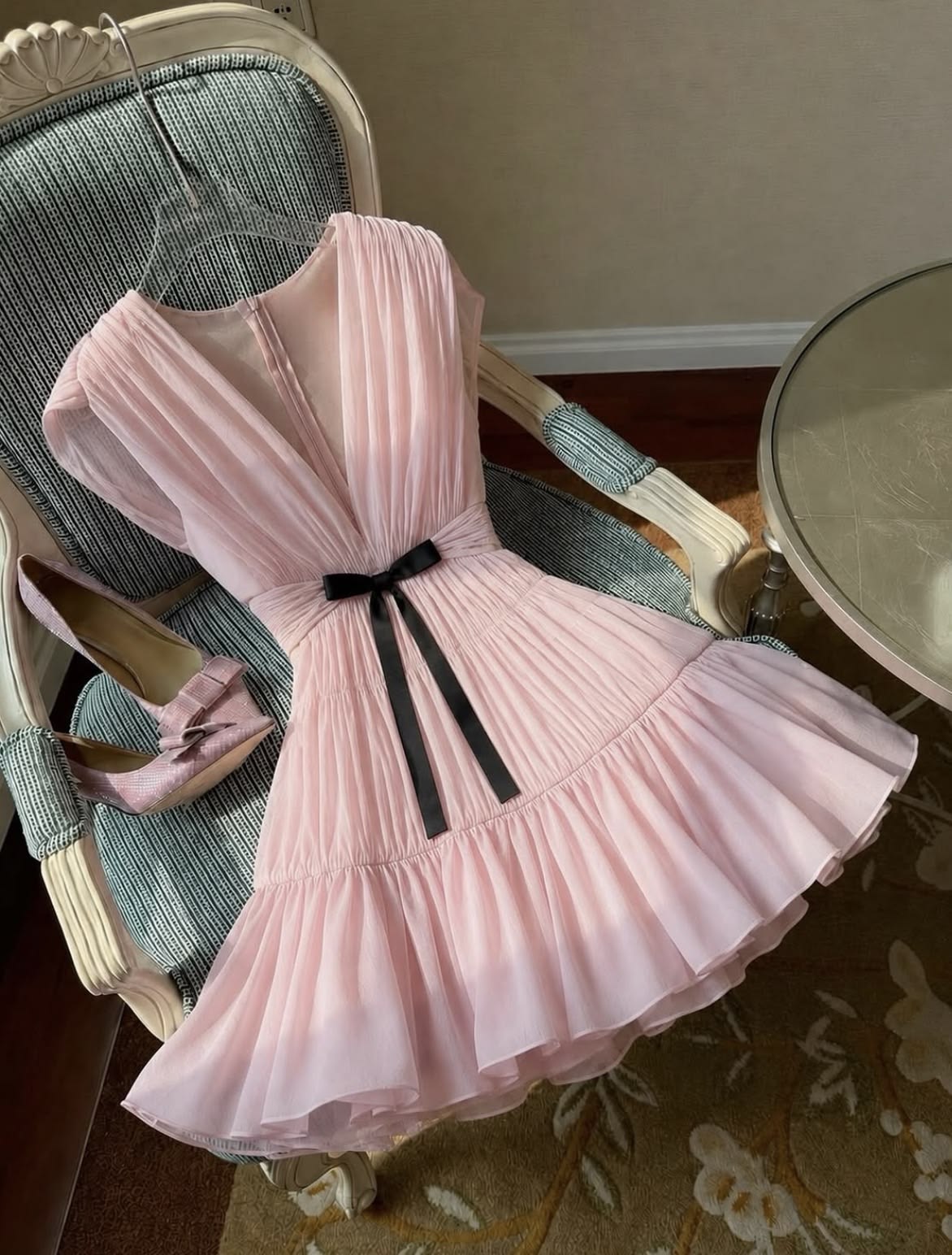 Simple A Line V Neckline Birthday Dress Pink Chiffon Homecoming Dress Short Party Dress RB8170