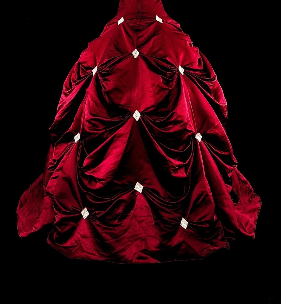 Robe de bal vintage bordeaux à décolleté cœur et volants, idéale pour les 16 ans et les quinceañeras (taille 15), référence N1827