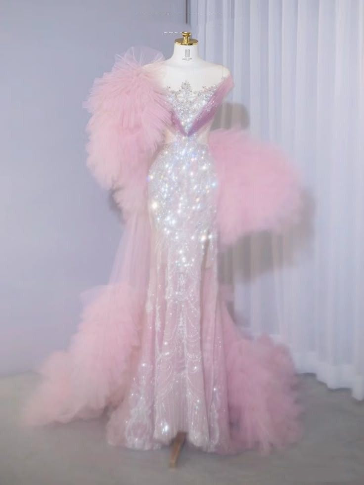 Elegantes, trägerloses, pinkfarbenes Pailletten-Abendkleid im Meerjungfrauenstil – Inspiration für Teenager, festliche Kleider, Party-Outfits, Ballkleider AB053