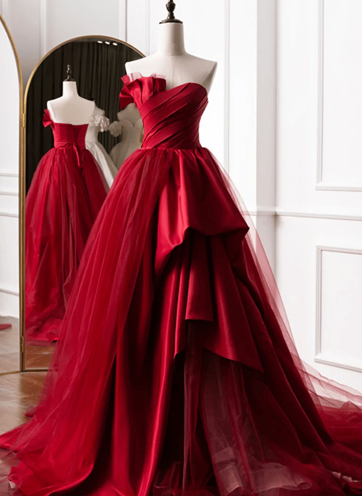 Elegantes Ballkleid mit Herzausschnitt, langes, rotes Tüllkleid, formelles Abendkleid, Dinner-Outfit, Partykleid für Teenager AB2178