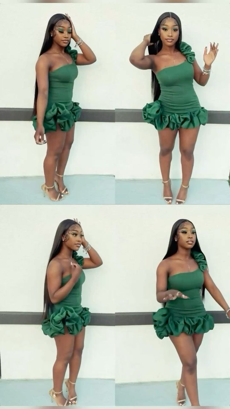 Élégante Robe Fourreau Moulante en Satin Vert pour Fille Noire, Courte, Idées de Robe de Soirée Hoco, Robes de Bal de Promo RB4066