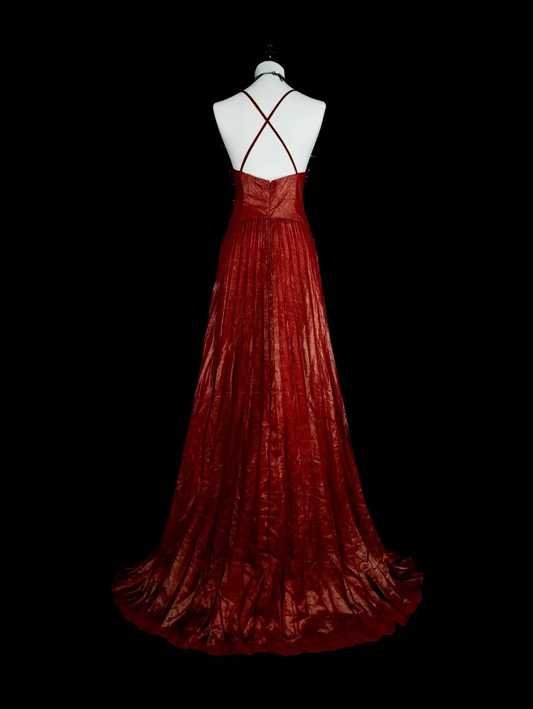 Robes de bal vintage Trapèze Col Haut Bretelles Fines Bordeaux Perlé Années 80 Longue Robe de Soirée N2704