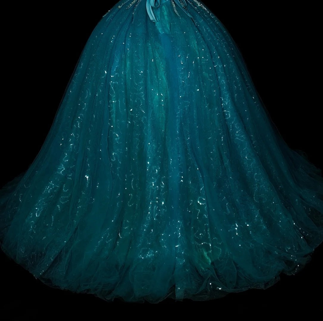 Robe de bal vintage asymétrique en tulle bleu, robe de quinceañera longue, taille 15, modèle N1481