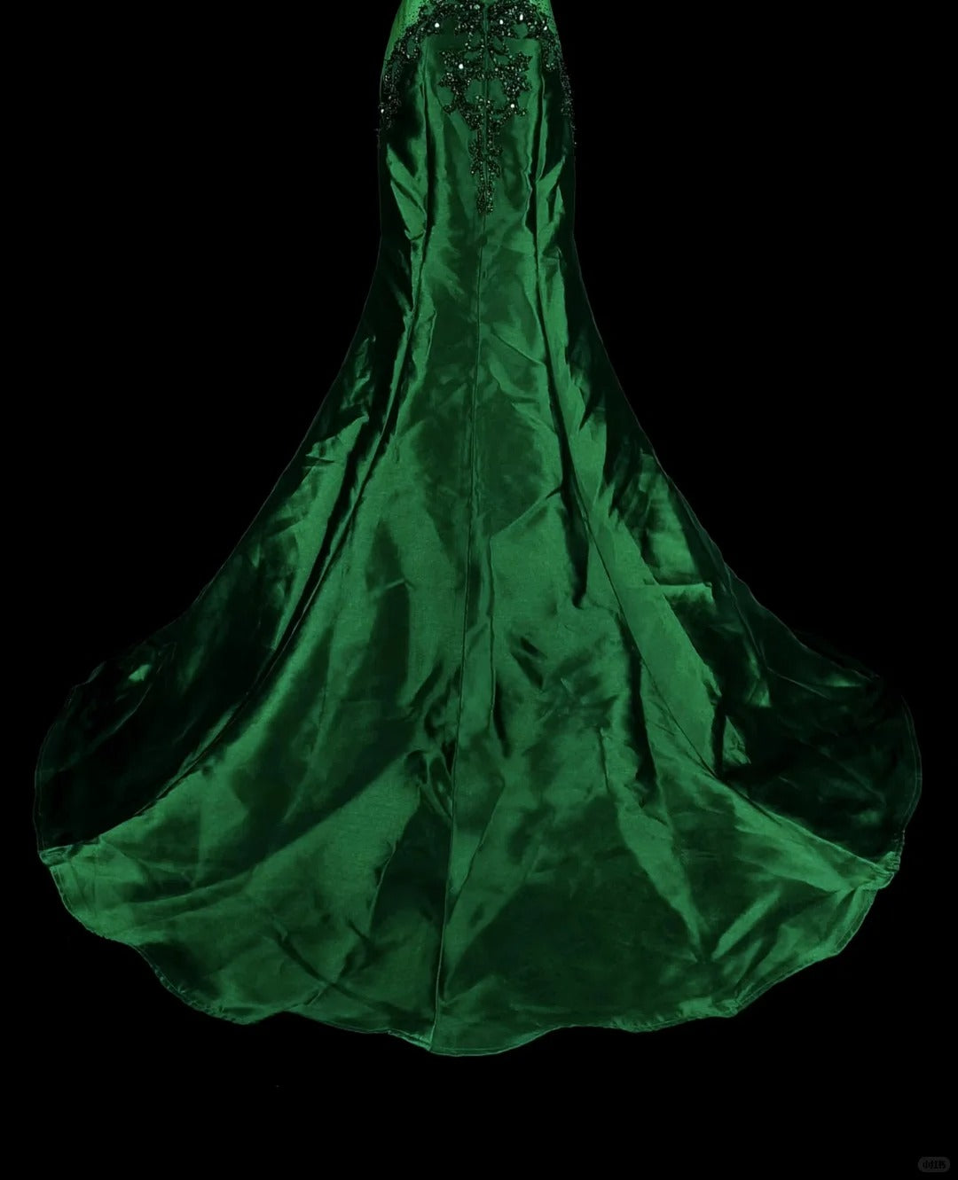 Robes de bal vintage sirène col dégagé vert foncé satiné avec perles robe longue de soirée années 1980 N2705