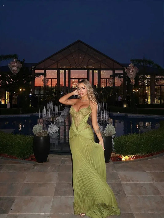 Elegantes Meerjungfrauen-Abendkleid mit Trägern in Olivgrün, perfekt aus Spitze – Formelles Highlight für den Abend, langes Abschlussballkleid, Party-Outfit RB6763