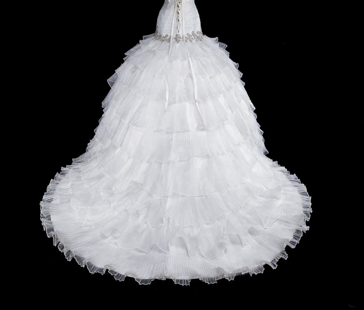 Einzigartige Hochzeitskleider Meerjungfrau Trägerlos Weiß mit Rüschen Perlen Kristallen Langes Brautkleid N3420