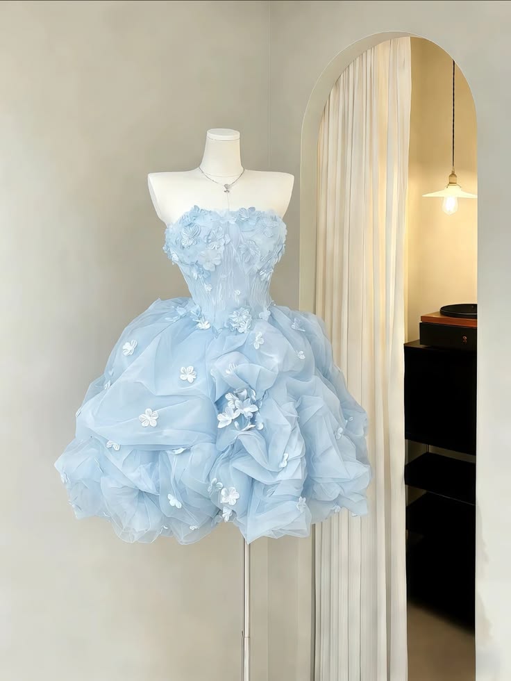 Jolie robe de bal bustier bleu ciel clair courte mini robe de soirée cocktail N2428