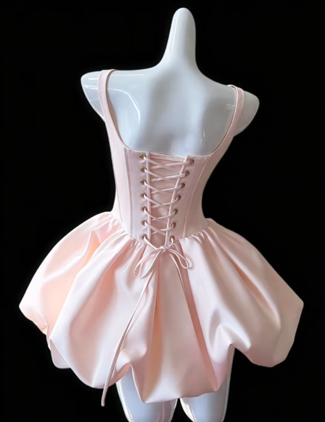 Cute Ball Gown Square Neck Pink Satin Mini University Ideas Homecoming Dress Inspo Short Birthday Dresses Senior Graduation Outfits RB7163