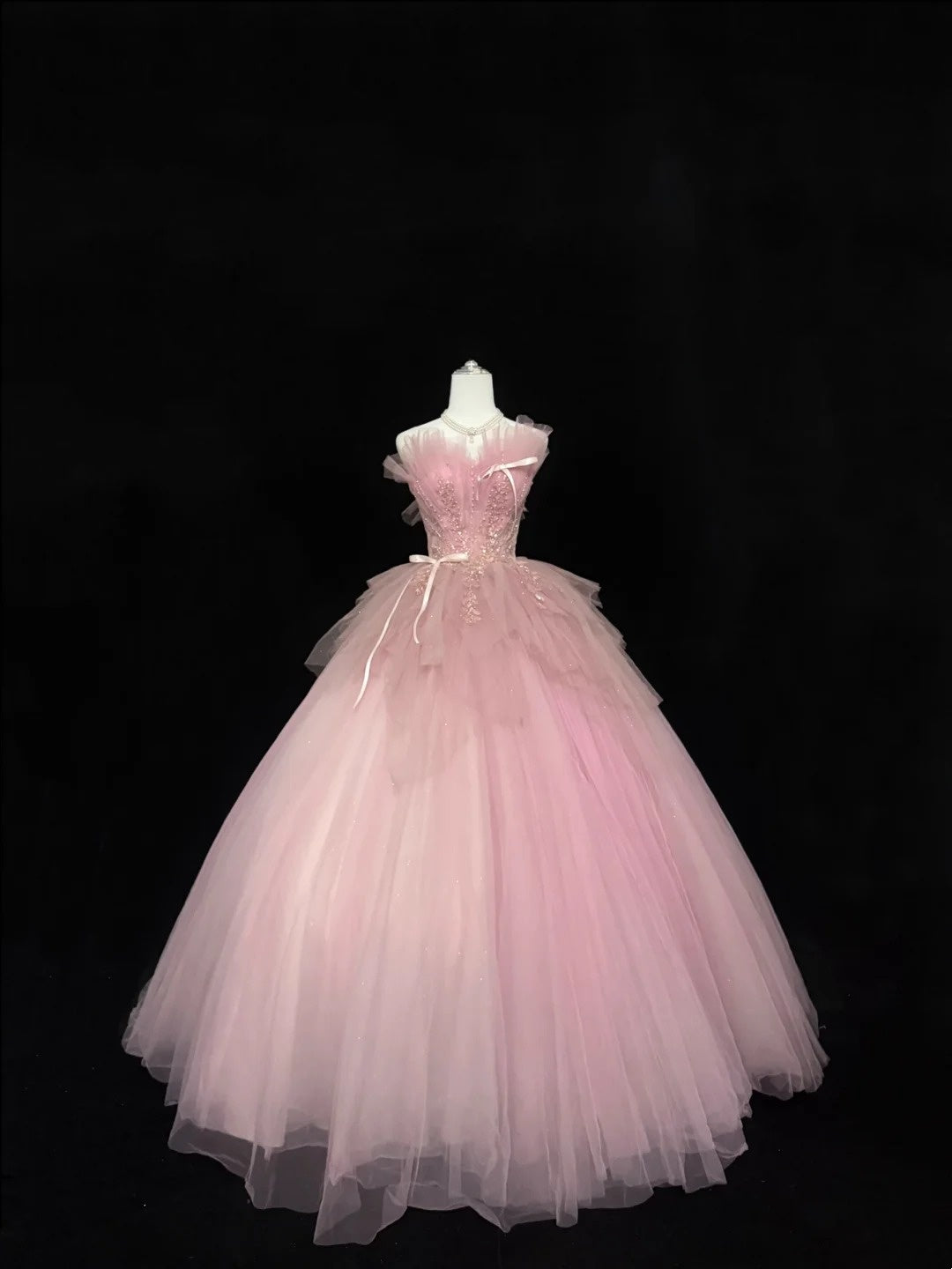 Sweet 16 Kleid, langes Ballkleid, langes Geburtstagskleid für den 16. Geburtstag, trägerloses, formelles Tüllkleid in Rosa, RC0326