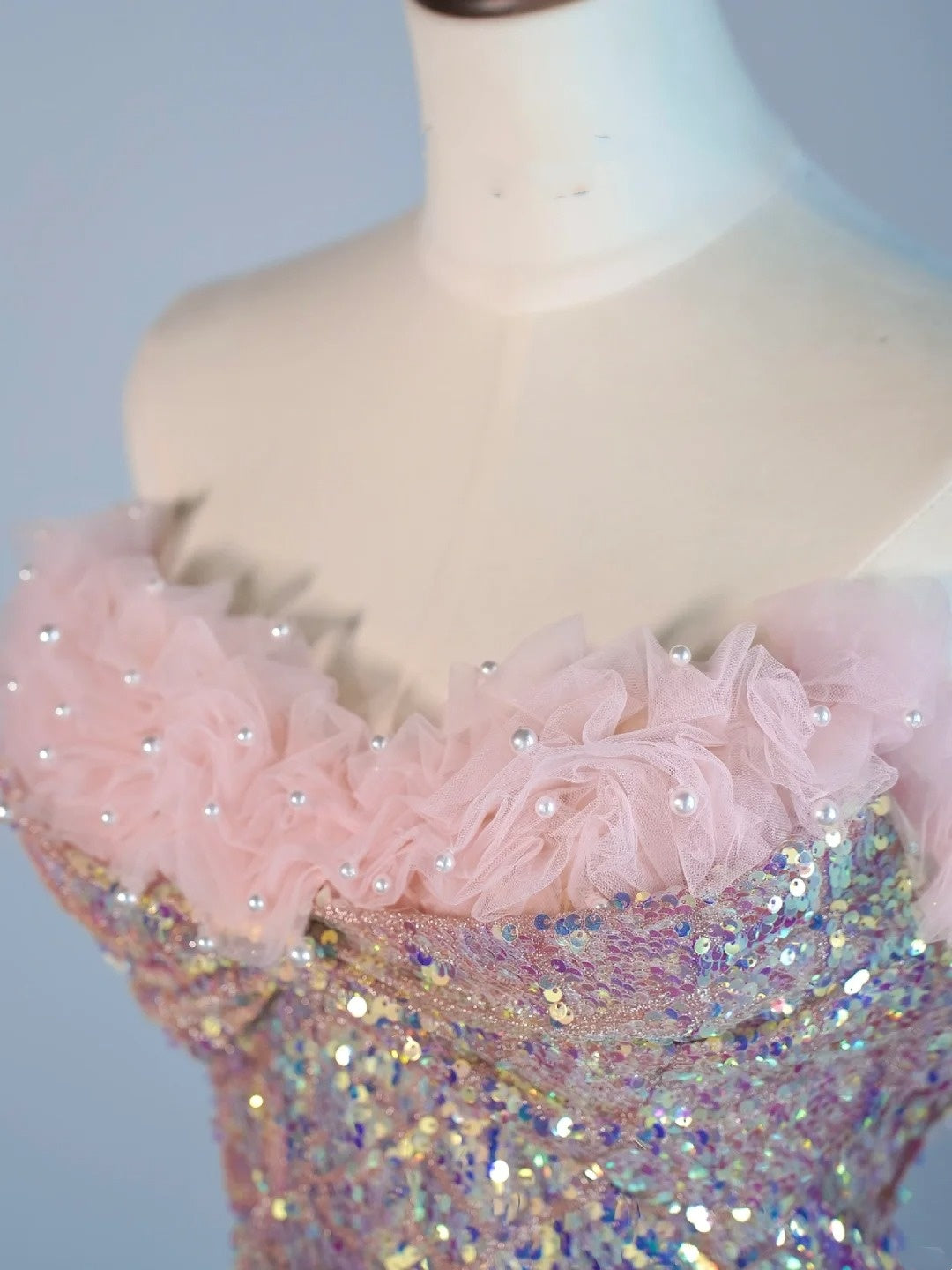 Robe de bal longue rose à sequins, décolleté en cœur, style sirène, taille basse, robe de soirée semi-formelle N686