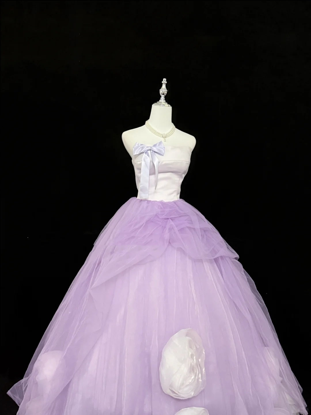 Sweet 15 Quinceanera Dress Ball Gown Strapless Lilac With Flowers Tulle 15th Birthday Gown RC0270