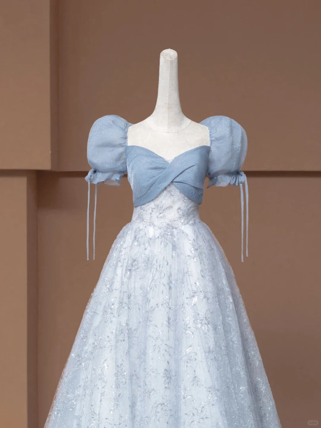 Robe de bal féérique à décolleté cœur et manches bouffantes, en tulle bleu, longue robe de soirée formelle, robe d'anniversaire formelle, robe de bal N730