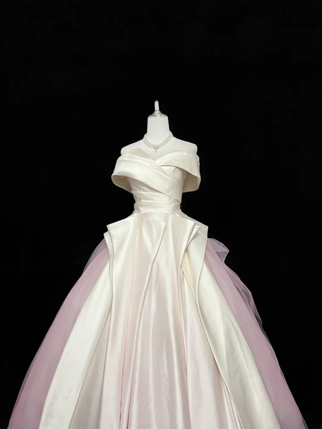 Langes schulterfreies Ballkleid für den 16. Geburtstag mit Ärmeln aus rosa Tüll, RC0339