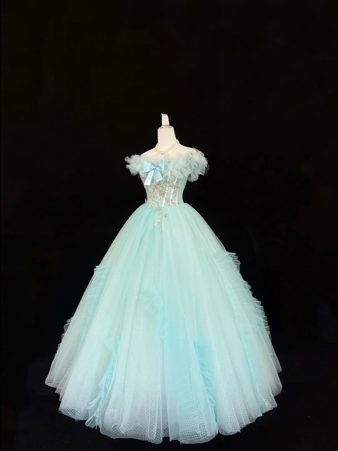 Blue Sweet 16 Dresses Long Ball Gown Off Shoulder Tulle Formal Sweet Sixteen Birthday Gown RC0238