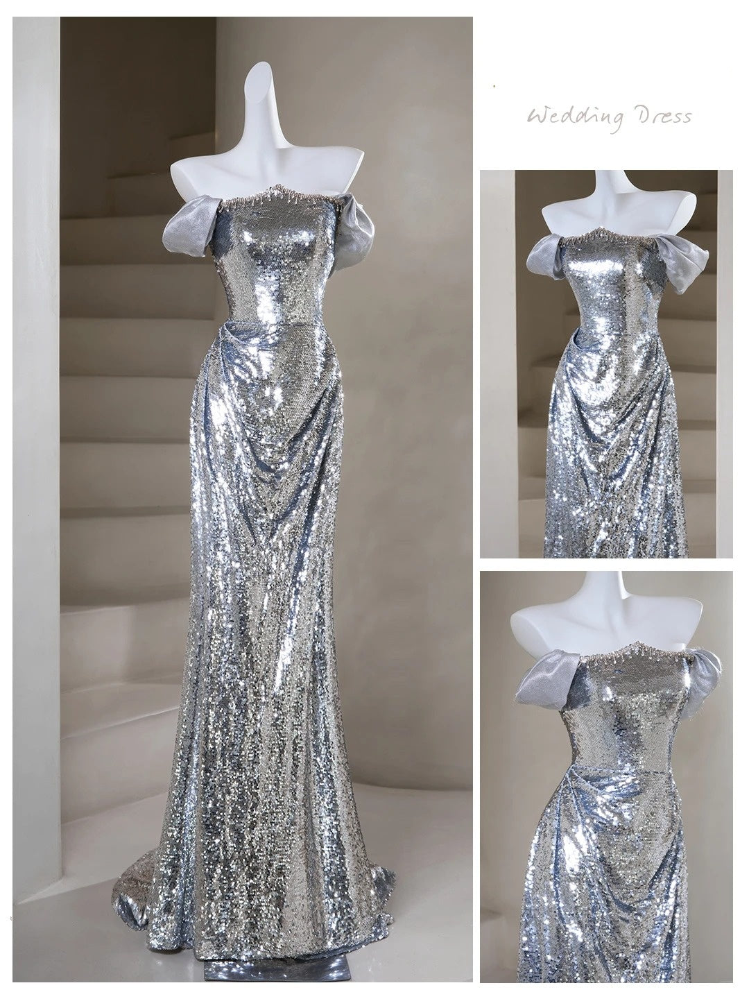 Glitzerndes, trägerloses, silbernes Pailletten-Abendkleid im Meerjungfrauenstil – ein beeindruckendes Outfit für den 19. Geburtstag (Modell N239)