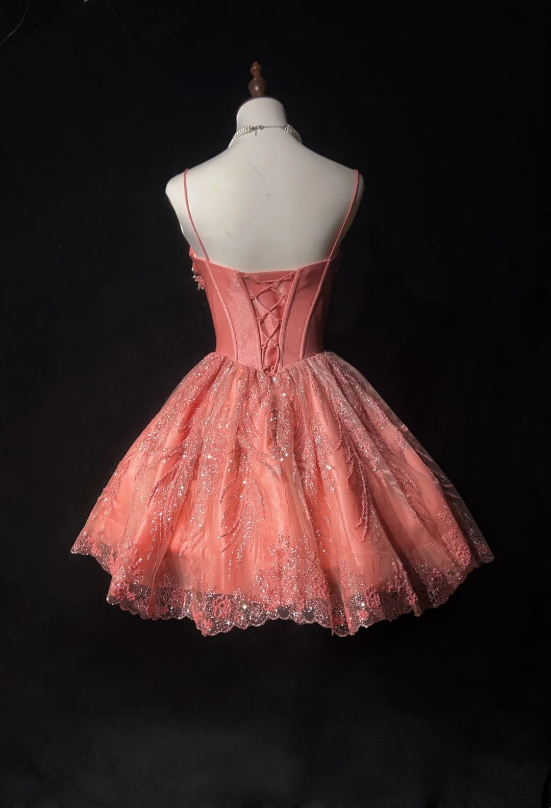 Pretty Ball Gown Spaghetti Strap Pink Sequin With 3D Flowers Tulle Short Mini Homecoming Dresses N2527