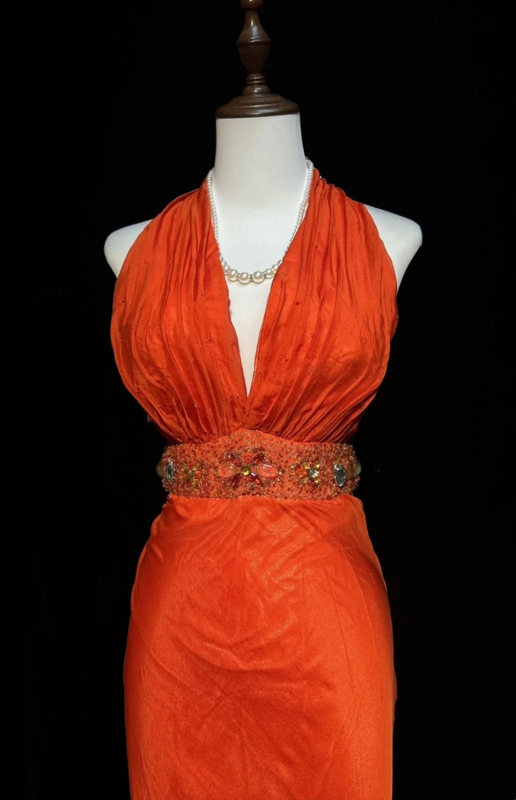 Vintage Prom Dresses Mermaid V Neck Orange Chiffon Backless 90s Long Formal Evening Gown N2646
