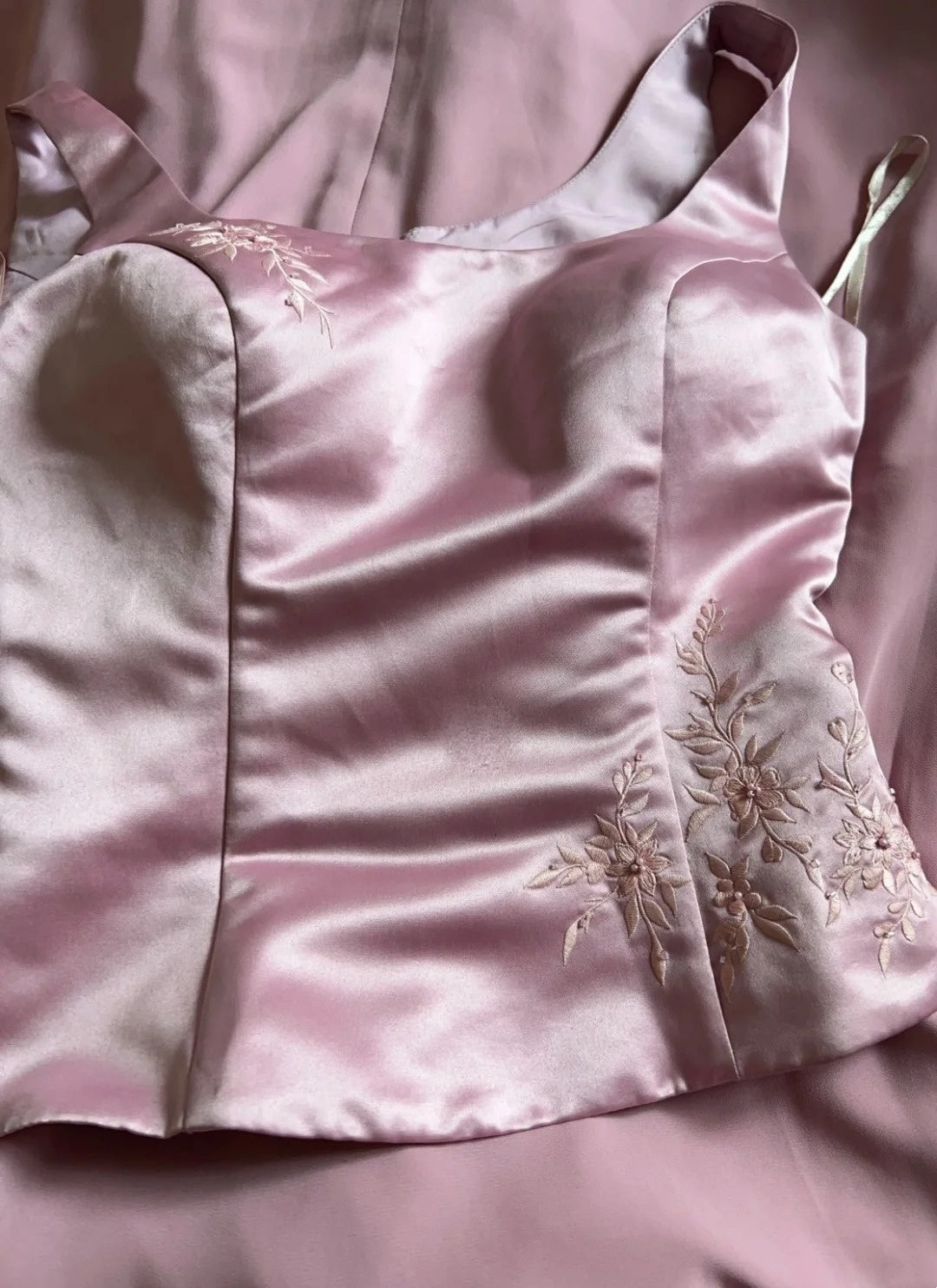 Robes de bal vintage en satin rose coupe trapèze à col carré avec perles, longue robe de soirée formelle années 90 N2662