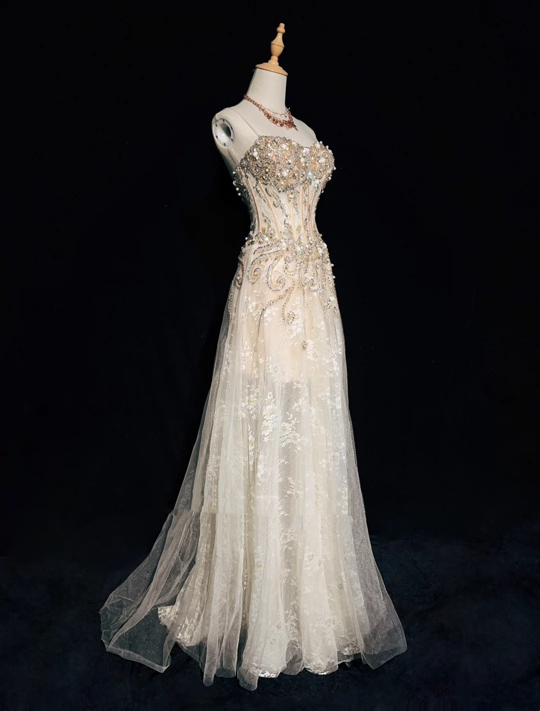 Robes de bal vintage des années 90, ligne A, bretelles spaghetti, tulle champagne, longues tenues de soirée semi-formelles N3651