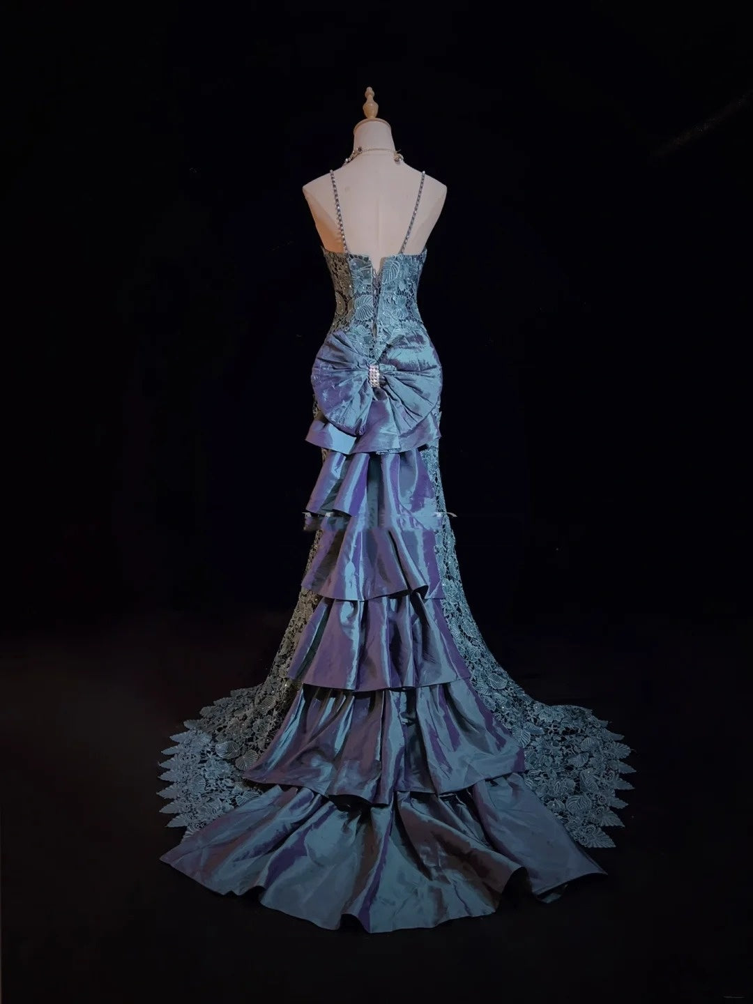 Robes de bal vintage sirène bretelles fines dentelle avec nœud années 90 longue robe de soirée N2893