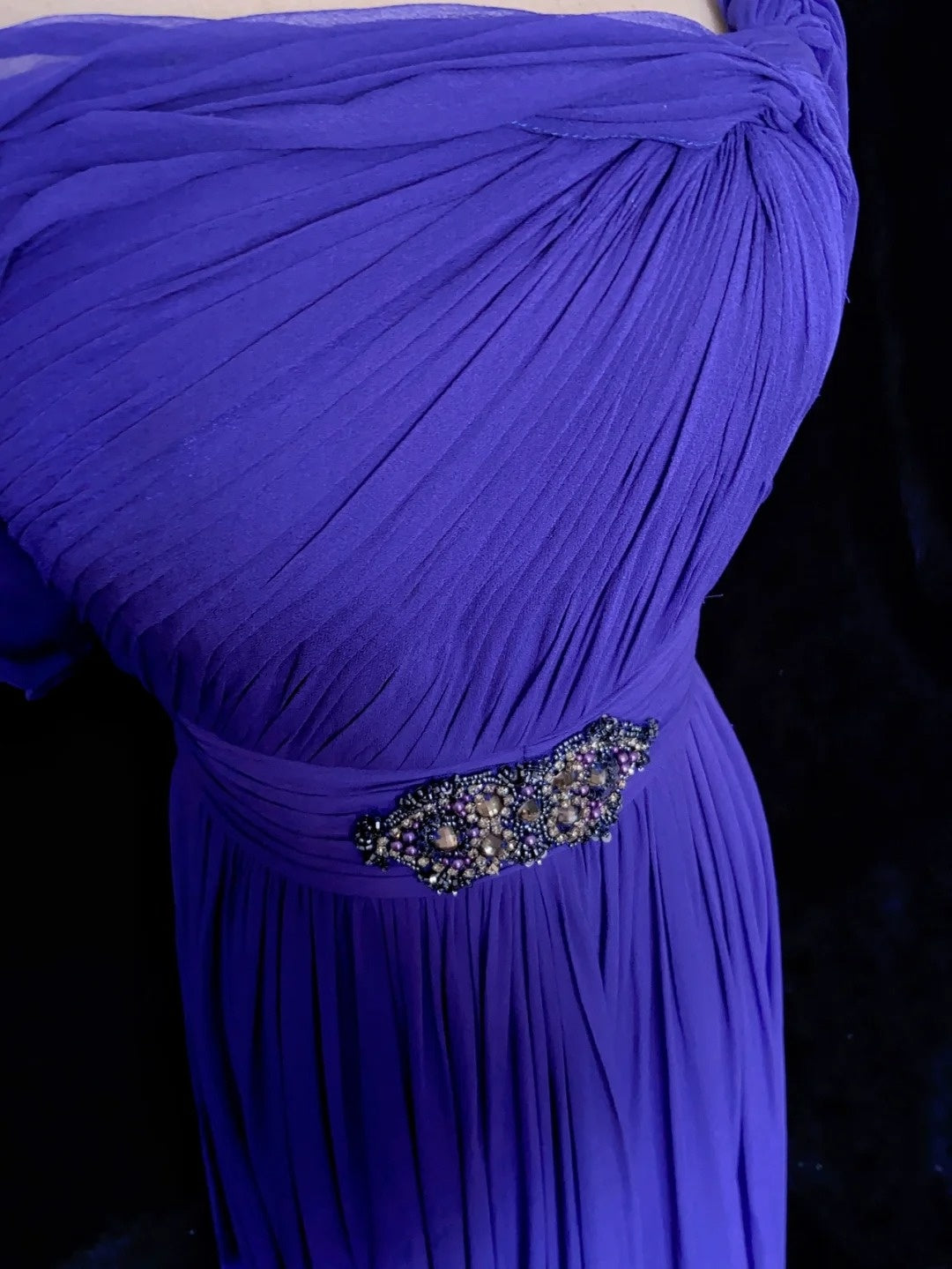 Bescheidene Abschlussballkleider A-Linie Spaghettiträger Royalblau Chiffon Ärmelloses Festliches Abendkleid N3844