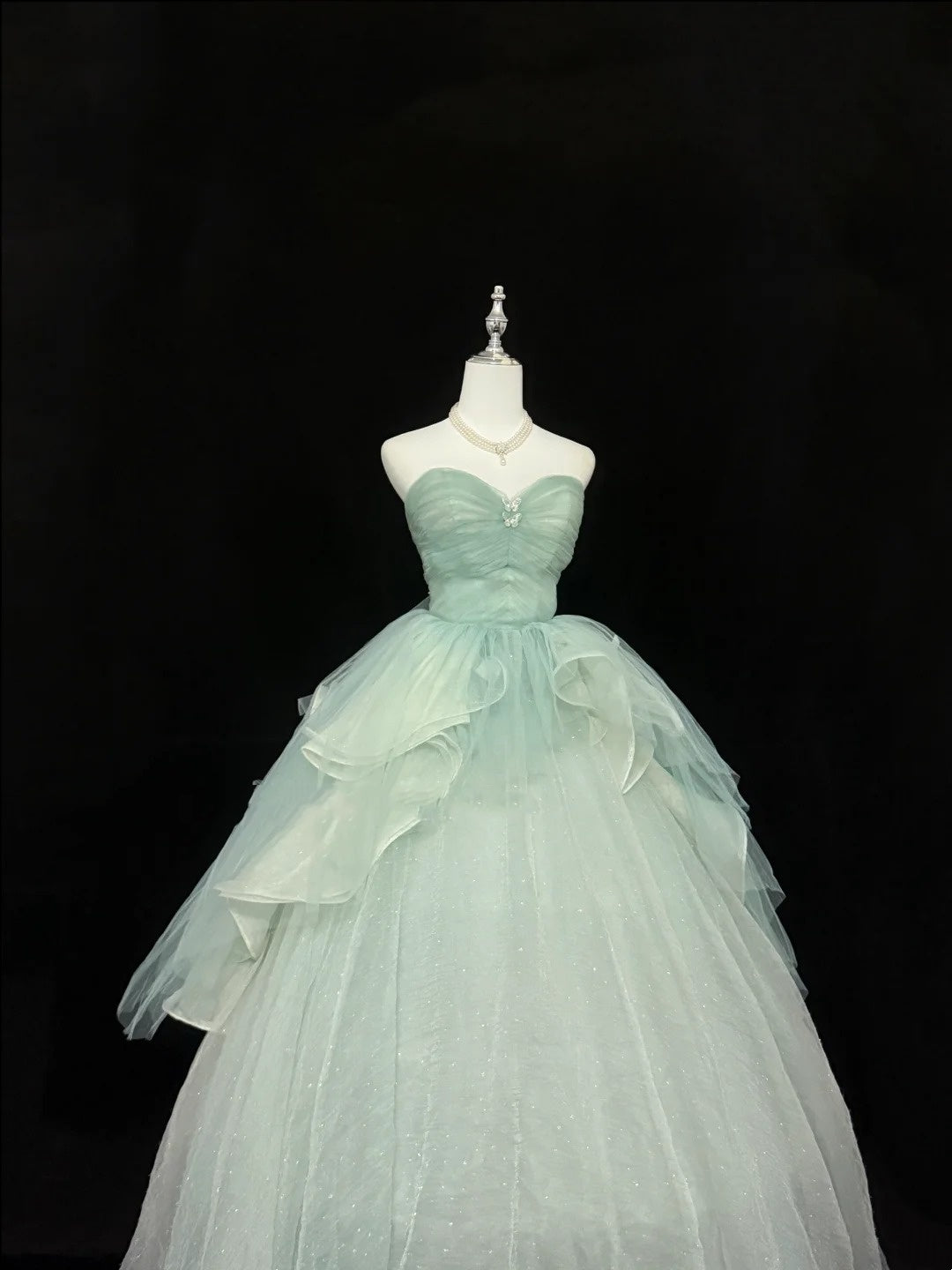 Abendkleider für den 16. Geburtstag, langes Ballkleid, langes Geburtstagskleid für Sweet Sixteen, trägerloses, salbeigrünes Festkleid RC0362