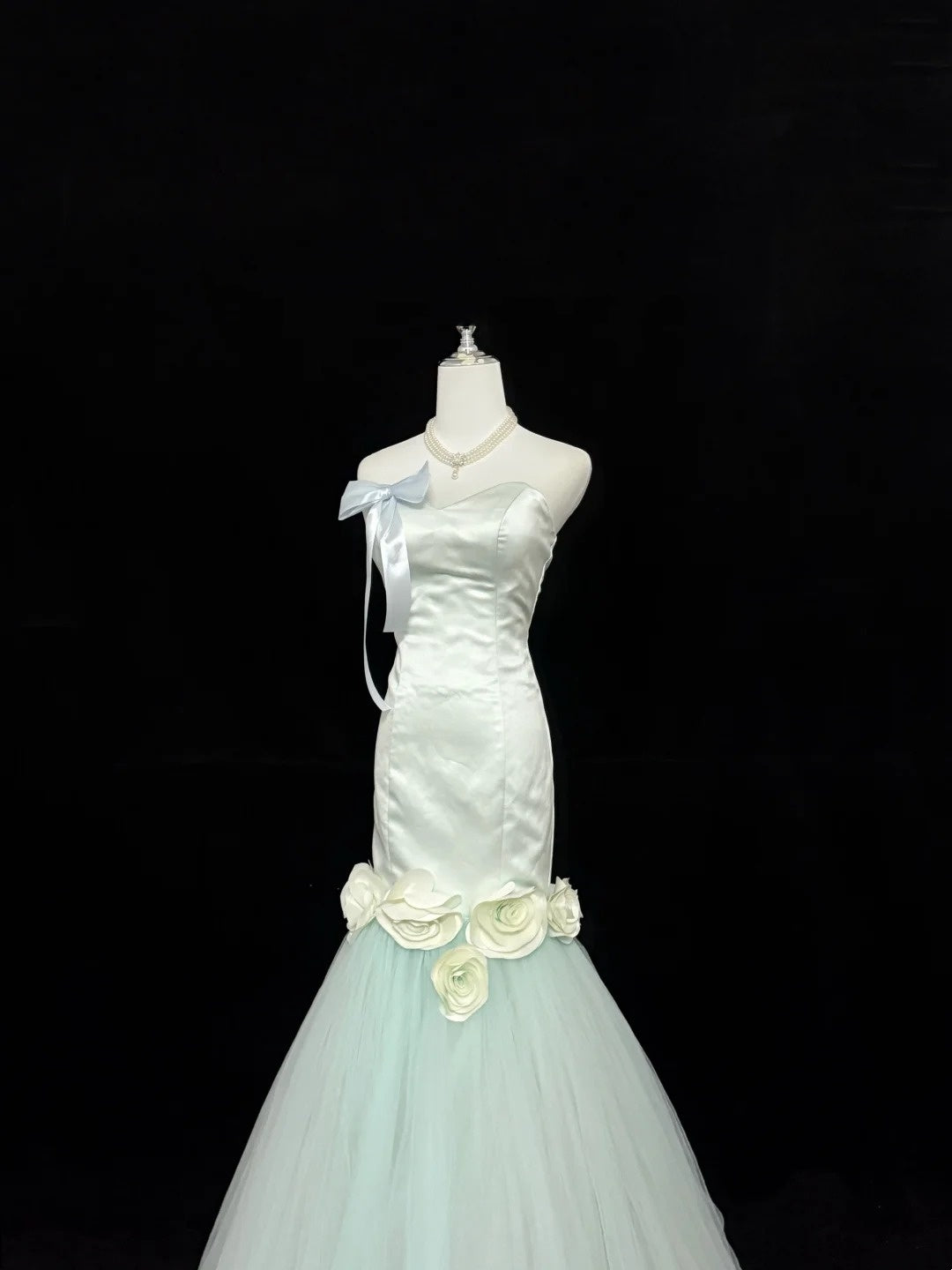 Prom Dress Long Floor Length Mermaid Sweetheart Tulle Sage Green With Flowers Formal Evening Gown For Women RC0307