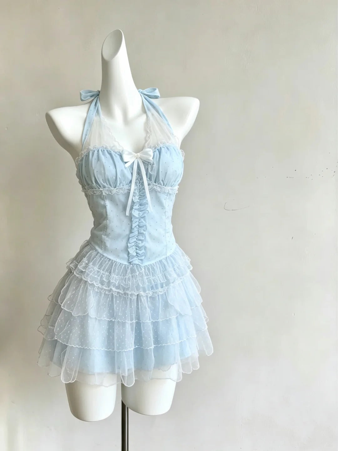 Mignonne Robe Courte Trapèze Licou Bleu Ciel Mini 9ème Année Inspo Tenues de Fête d'Anniversaire pour Seniors Robes de Bal de Rentrée RB3284