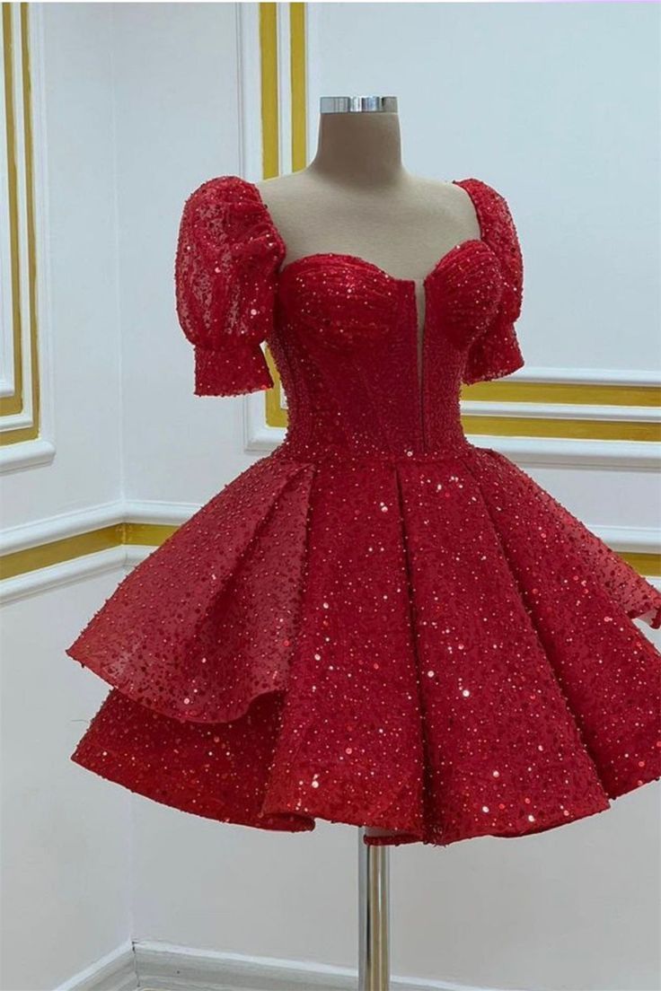 Elegant Party Dress Ideas for Women Chic Ball Gown Sweetheart Red Sequin Homecoming Dresses Inspo Hoco Outfits RB8740