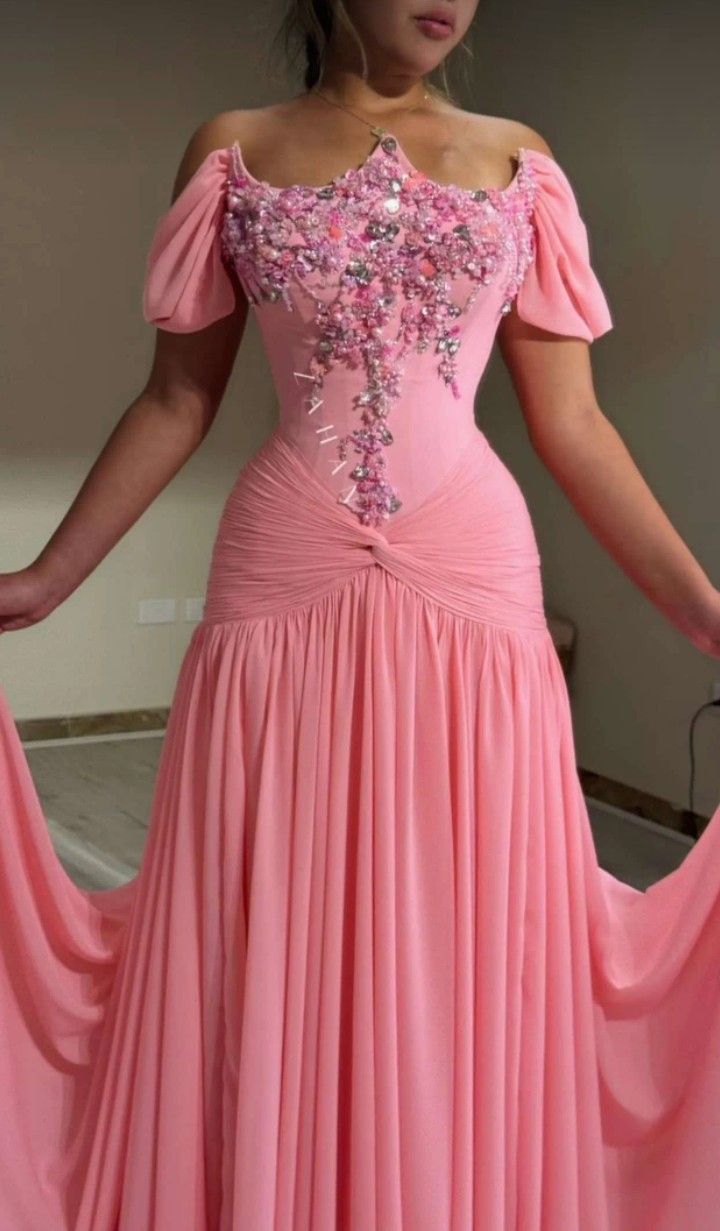 Sparkly Mermaid Strapless Pink Chiffon With Ruffled Evening Dresses Night Date Prom Dress Party Outfits AB2538