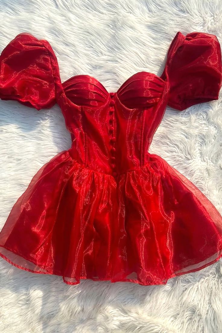 Jolie robe de bal de retour au lycée ligne A, bustier cœur, avec manches bouffantes, inspiration rouge RB4188