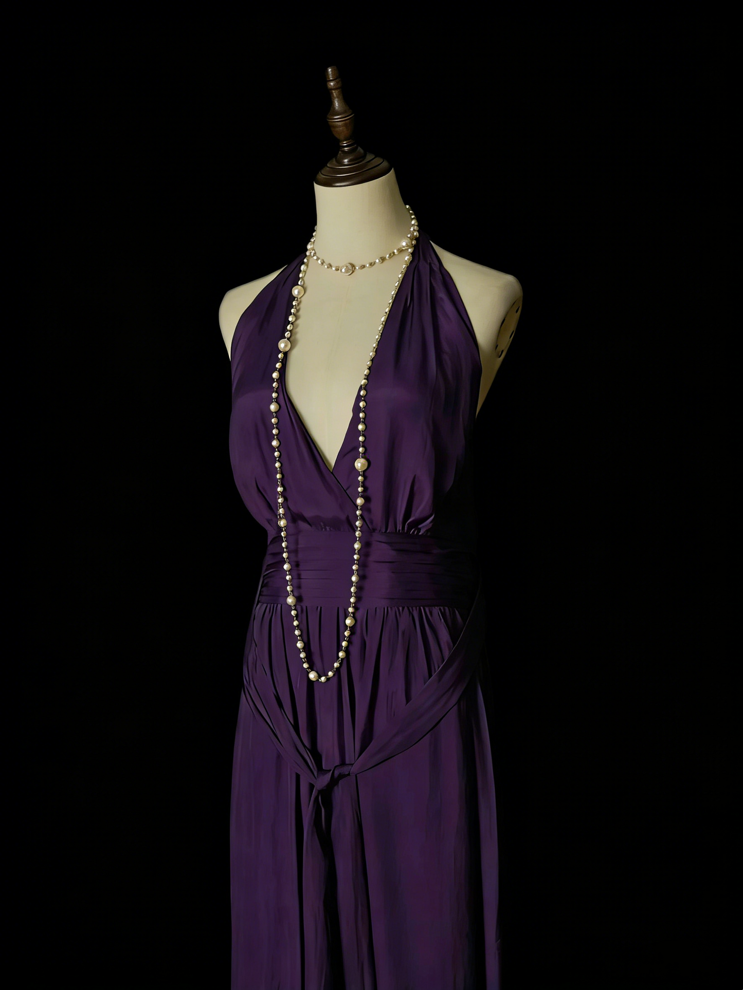 Robe de bal longue violette style années 80, coupe trapèze, col en V, pour lycéennes (N1330)
