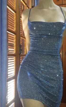 Sparkly Sheath Tight Spaghetti Strap Navy Blue Mini Graduation Dresses Short Inspo Senior Homecoming Outfits RB3505