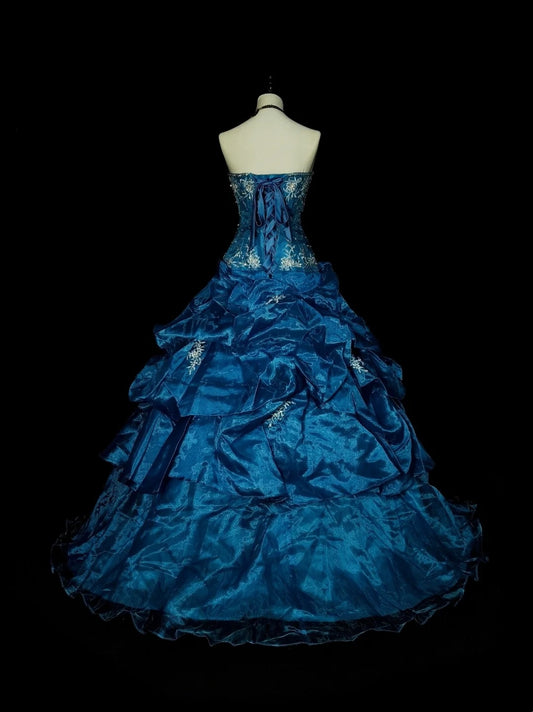 Vintage Ball Gown Sweetheart Blue Organza With Ruffles Sweet 16 Dresses Quinceanera Dress Long 15 Vestidos De Fiesta N1462