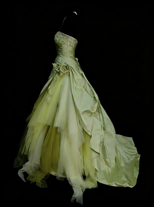 Vintage Ballkleid, trägerlos, grün, gestuft, mit Lagen, Sweet 16 Kleider, Quinceañera Kleid, lang, Vestidos De Fiesta N1449