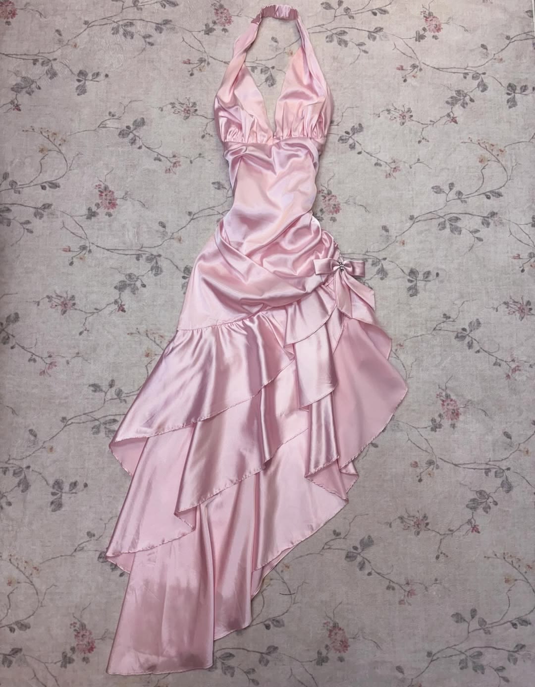Prom Dress Vintage A line Halter Pink Satin Irregular Hem Length Formal Gown for Women Graduation Party RB9272