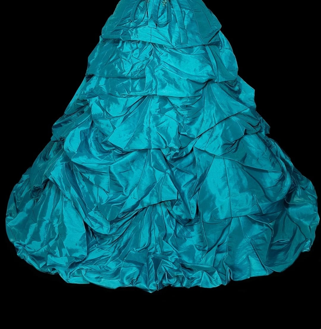 Robe de bal vintage bustier en organza bleu à volants, robe de quinceañera longue, taille 15, Vestidos De Fiesta N1461