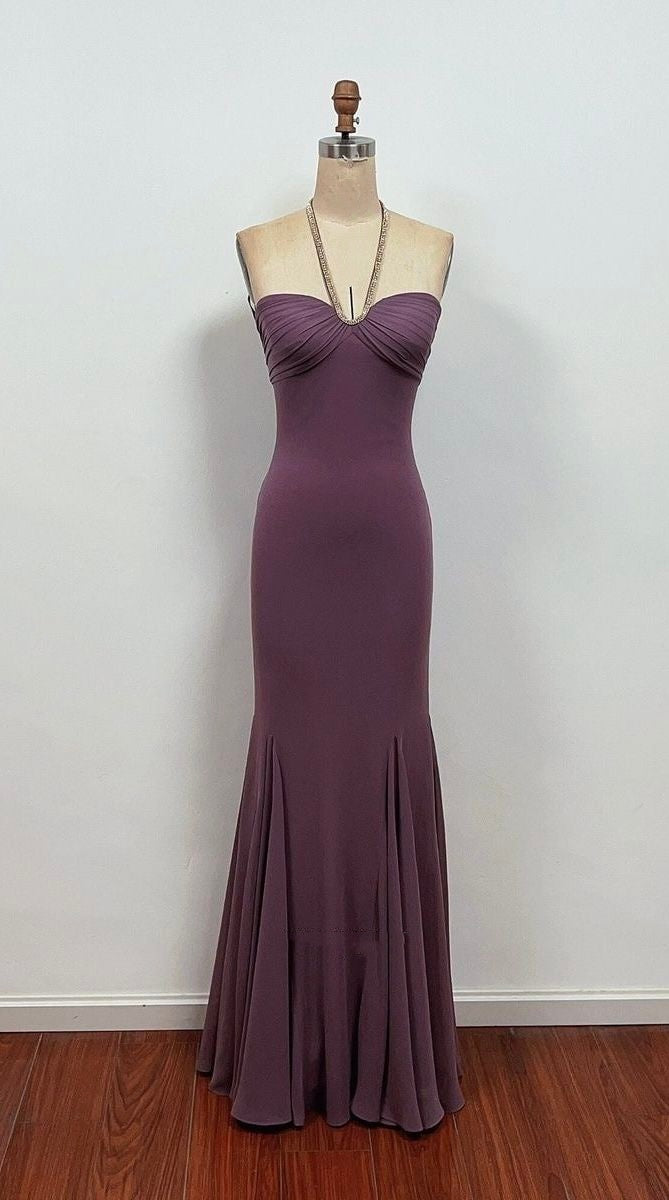 Modest Mermaid Halter Dusty Grape Long Prom Dresses Inspiration Evening Gowns For Women Formal Party Dress AB1262