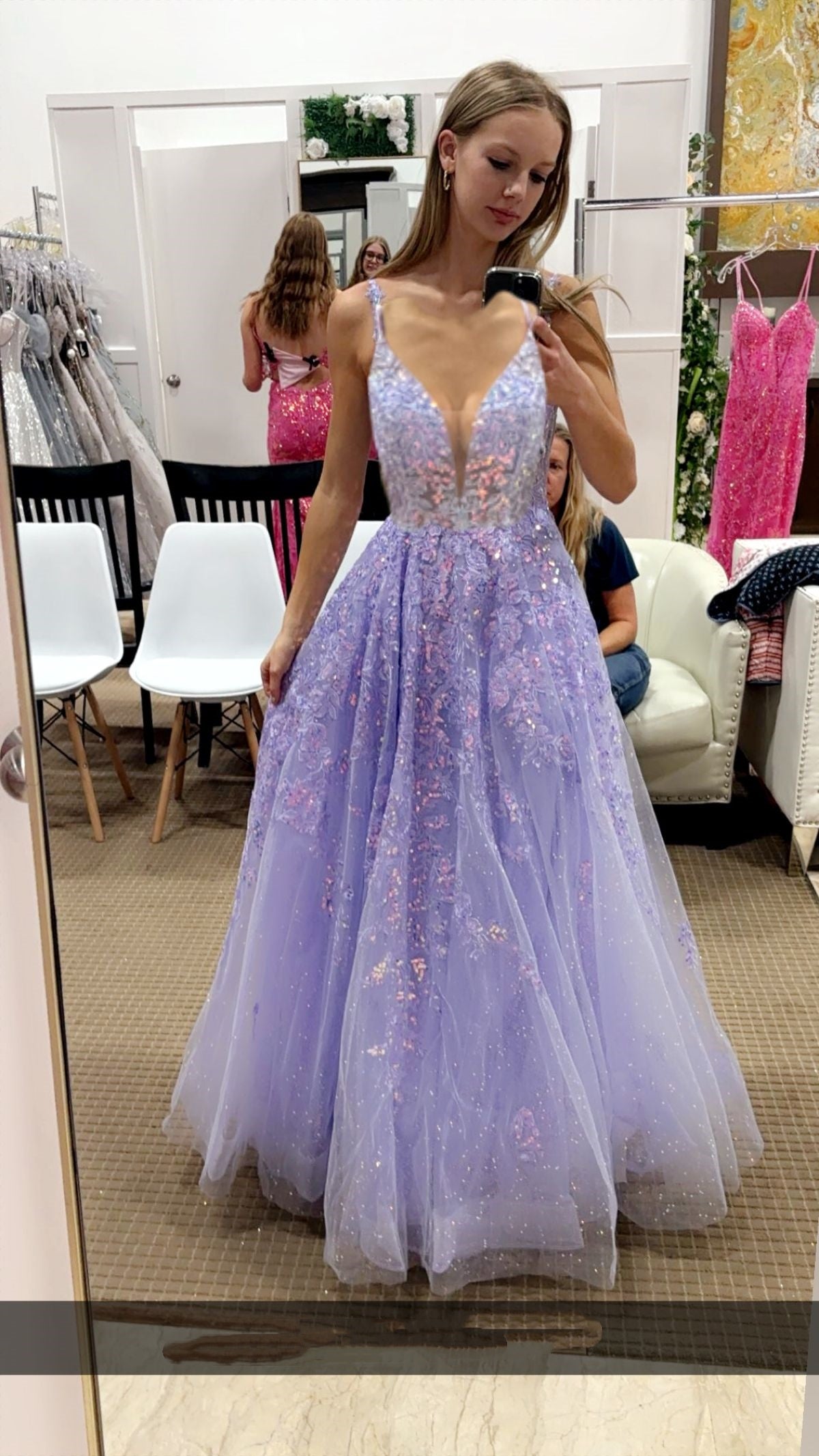 Glänzendes Ballkleid mit Spaghettiträgern aus lila Tüll und Spitze, Abendkleid für Damen, langes formelles Ballkleid, Kleid zum 18. Geburtstag AB1263
