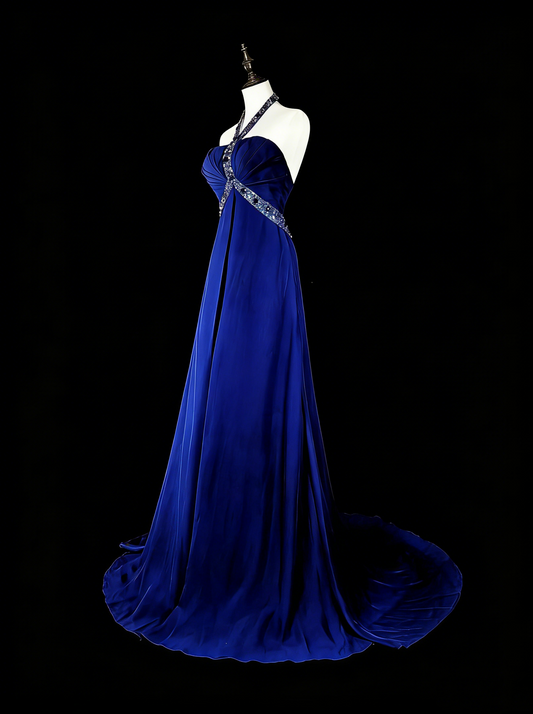Vintage A line Royal Blue Chiffon 90s Evening Gowns Formal Birthday Dress Long Prom Dresses N1751