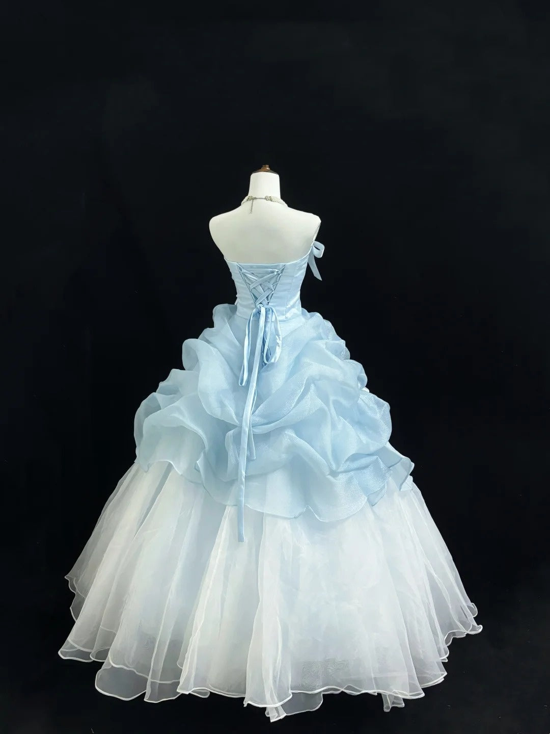 Light Blue Prom Dress Long Floor Length Ball Gown Strapless With Bow-knot Formal Evening Gown For Women RC0226