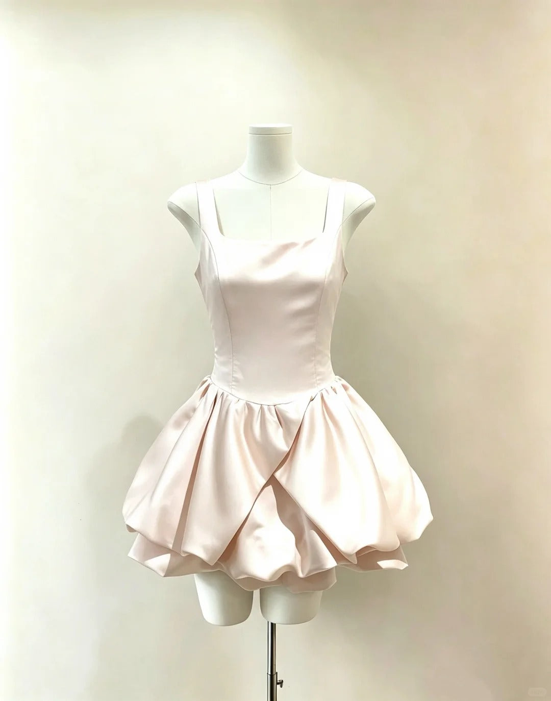 Elegant Ball Gown Square Neck Pink Satin Mini Short Cocktail Dress Homecoming Dresses Ideas Hoco Outfits RB4918