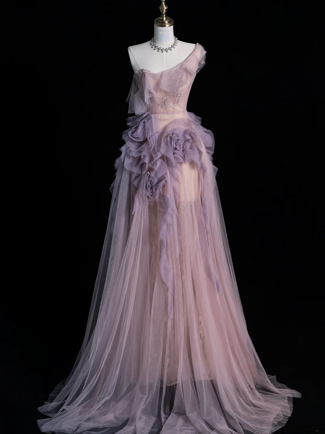 Modest A line One Shoulder Pink Sleeveless Prom Dresses Inspiration Party Gowns Princess Formal Dress N773