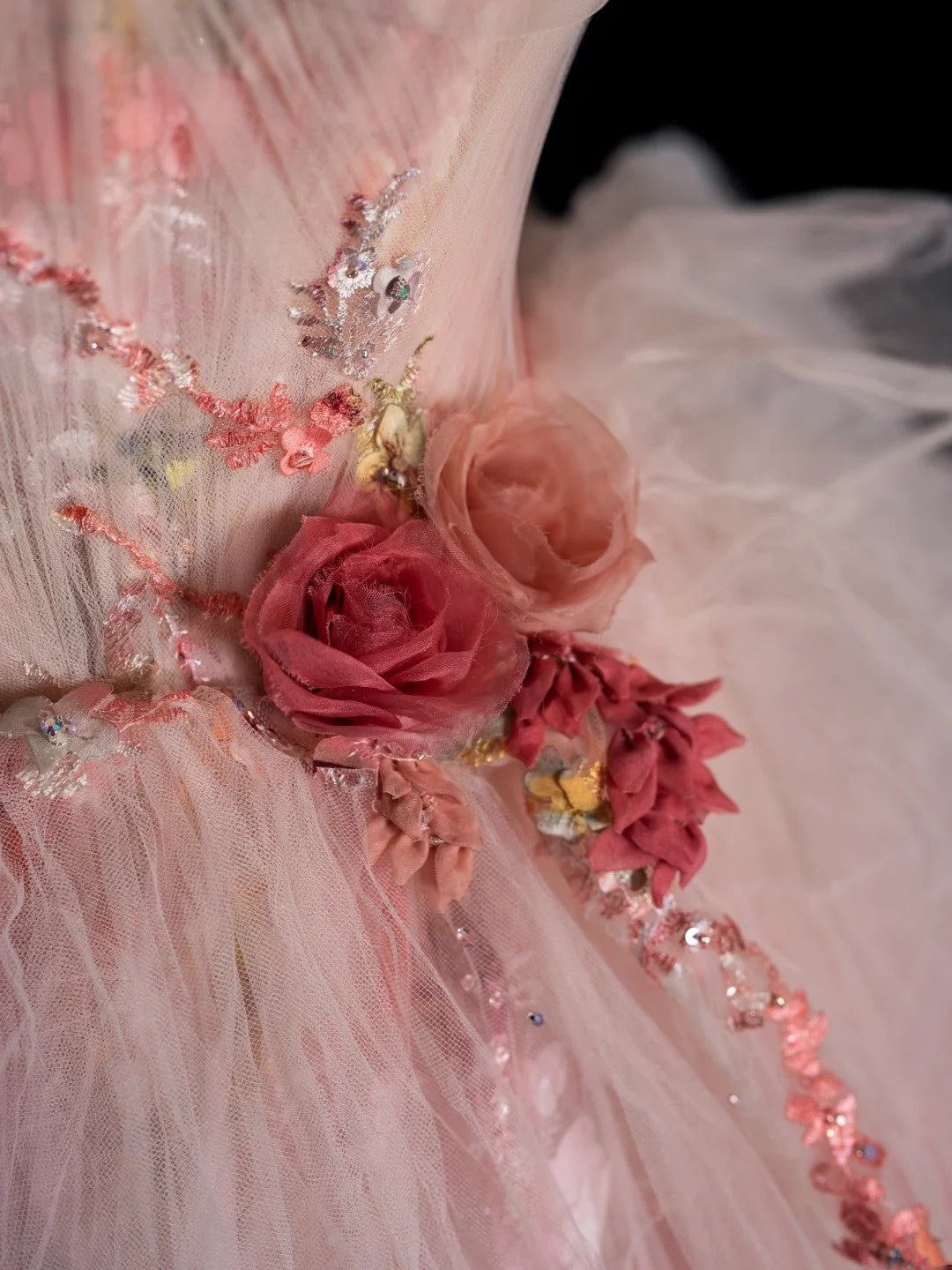 Robe de bal modeste sans bretelles en tulle rose à fleurs, inspiration robes de soirée, robe de princesse formelle N756