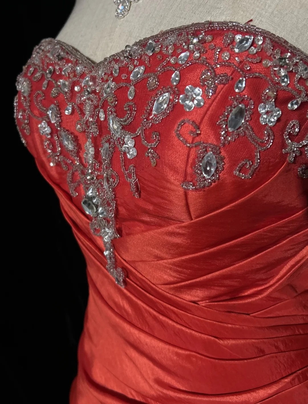 Glamour Ballkleid Abendkleid Sweetheart Rostrot mit Perlen Abendgarderobe N3818