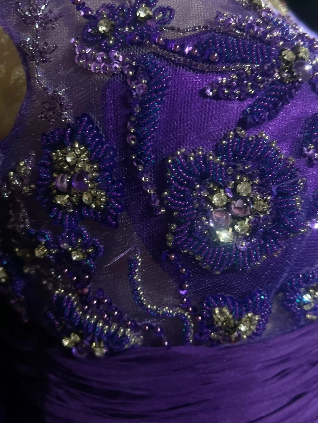 Robes de bal vintage en mousseline violette des années 80, coupe trapèze, col bateau, avec perles, longues tenues de soirée formelles N3899
