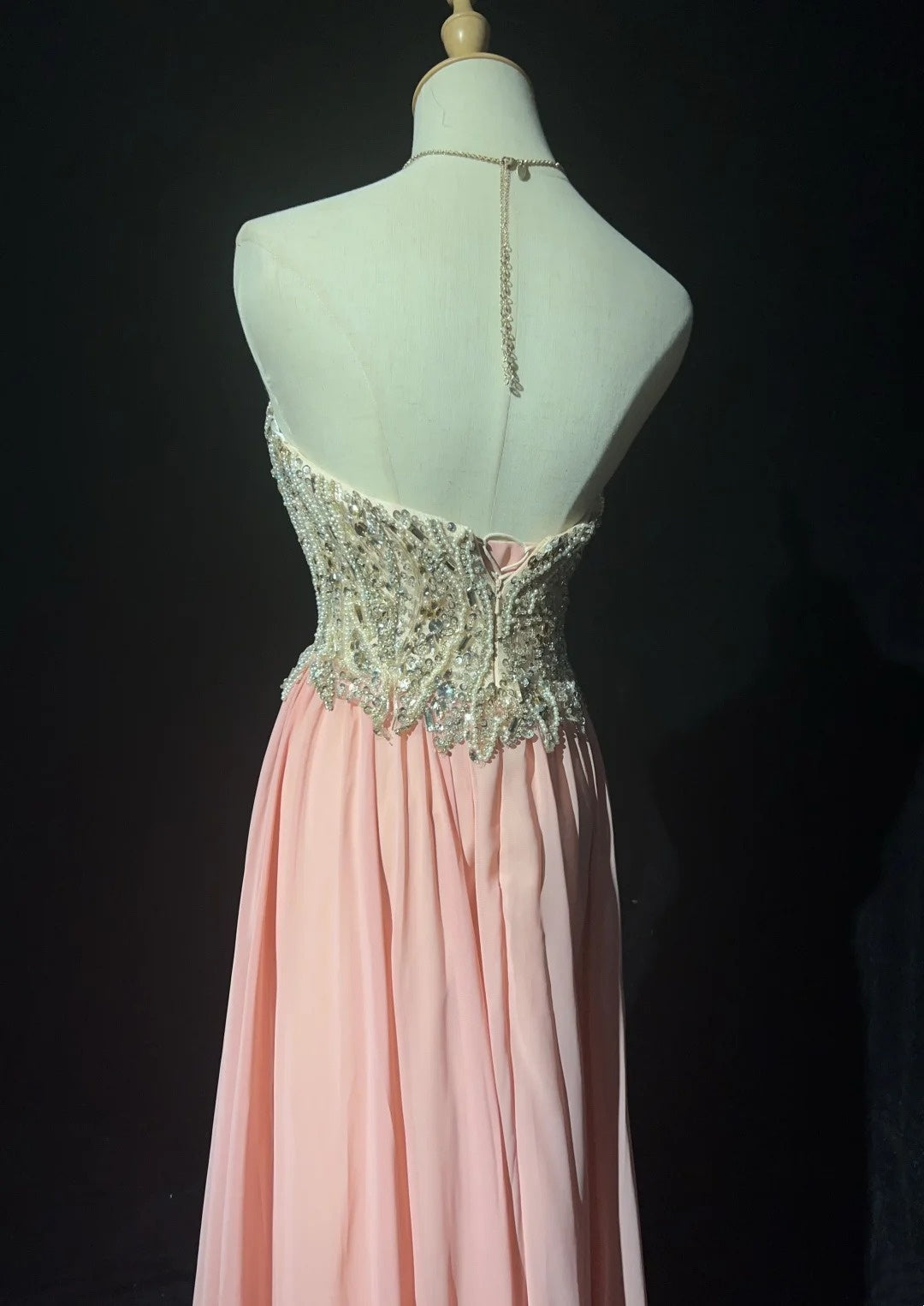 Robes de bal vintage esthétiques, ligne A, bustier en cœur, mousseline rose poudré avec perles, robe de soirée longue N3032