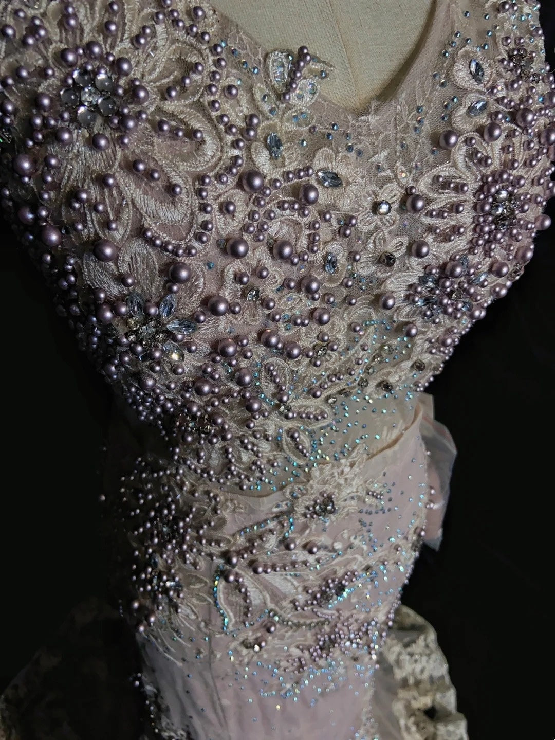Robes de bal vintage des années 80 sirène col en V rose dentelle applique longues tenues de soirée formelles N3481